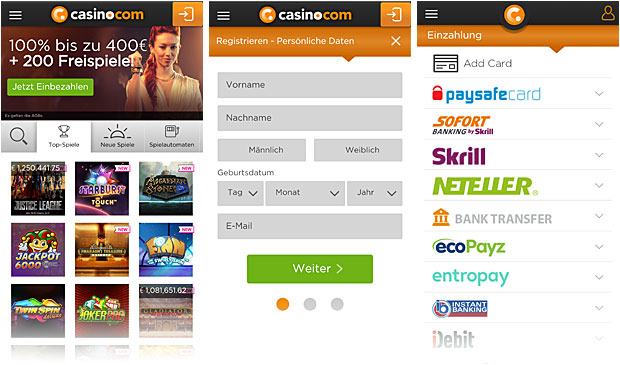 Casino.com Handy Casino Benutzeroberfläche